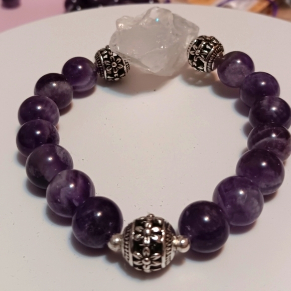 Amethyst & Quartz Beaded Stretch Bracelet - Picture 3 of 6